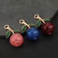 Frosted Glitter Cherry Charm Pendant Gold Tone Leaf Three Colors view 1