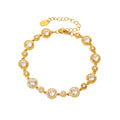 Round Halo Zircon Link Bracelet Gold and Steel Stainless view 5
