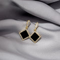 Black Diamond Square Crystal Border Long Huggie Earrings view 1