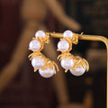 Branch Leaf Imitation Pearl C-Shape Stud Earrings Pair view 2
