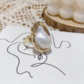 Gold Tone Statement Ring With Large Irregular Pearl Like Center view 6