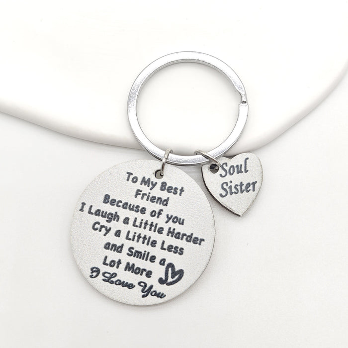 Soul Sister Best Friend Round Disc Heart Charm Keychain