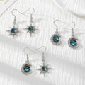 Silver Tone Blue Celestial Glass Sun and Moon Drop Earrings view 1