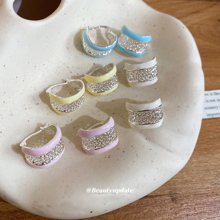 Pastel Enamel Sculpted U Hoop Earrings in Four Colors
