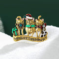 Festive Cat Group Enamel Metal Brooch in Silver and Gold view 1