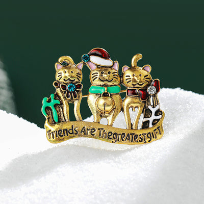 A group of dressed cats above a Friends Are The Greatest Gift banner shown on a white background