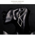 Silver Tone Open Diamond Crystal Geometric Crystal Metal Dangle Earrings view 3