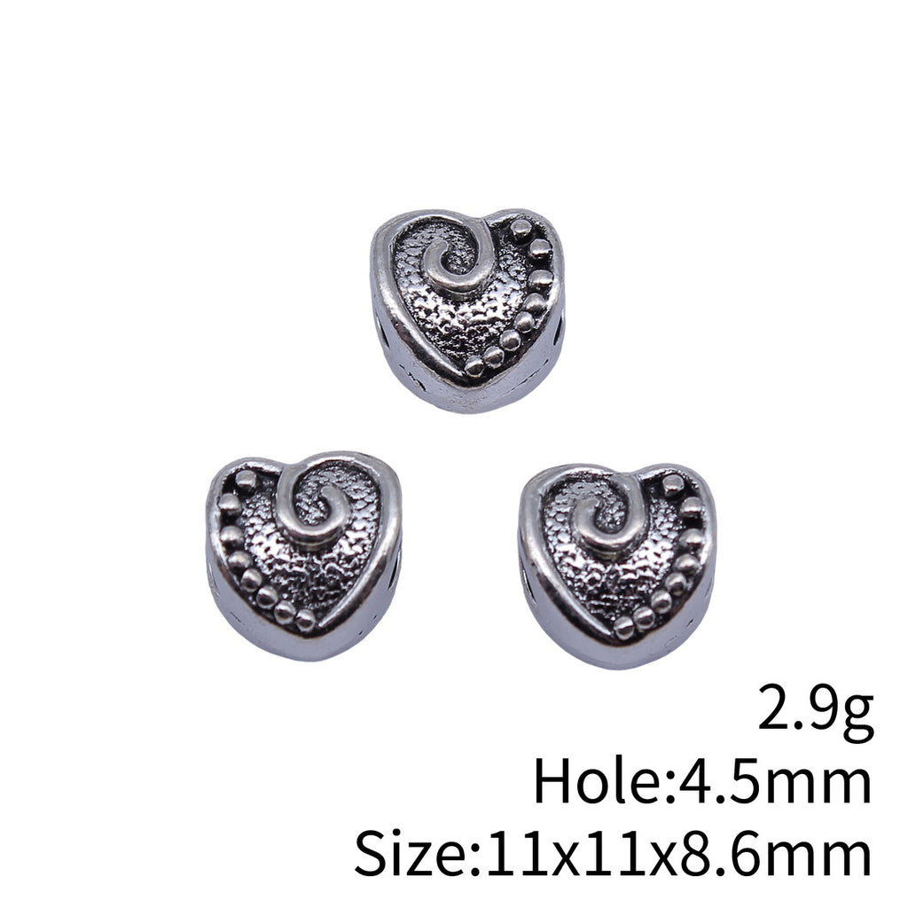 11x11x8.6mm 2.9g Antique Silver Zinc Alloy Heart Large Hole Beads for DIY Bracelet Jewelry Making