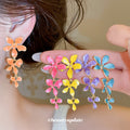 Enamel Flower Vine Drop Stud Earrings in Five Colors view 2
