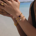 Gold Bead Stretch Bracelets Purple Agate Or Shell Cross view 2