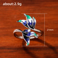 Silver Blue Green Enamel Dual Leaf Open Ring CZ Band view 5