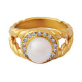 Gold Rope Twist Freshwater Pearl Halo Ring Multi Sizes view 5