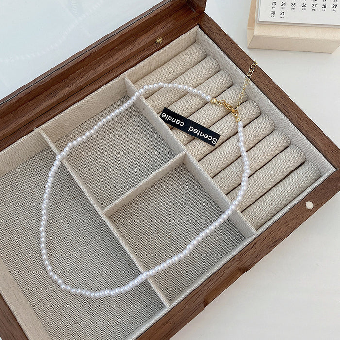 White Round Pearl Bead Necklaces Multiple Sizes Irregular Style