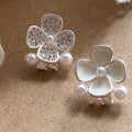 Asymmetric White Flower And Pearl Stud Earrings Fashion Jewelry view 6
