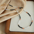 Black Clear Pink Bead Choker Necklace With Gold Accents view 2