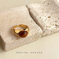 Gold Tone Chunky Open Adjustable Ring With Amber Brown Oval Stone view 4