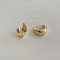 Gold Thick Huggie Hoop Earrings Multi Color Gem Accents view 1
