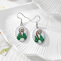 Silver Tone Oval Pressed Flower Drop Earrings in Seven Designs view 10