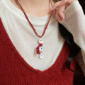 Cord Snowman Pendant Necklace in Red White and Blue view 6