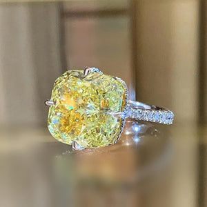 Yellow Cushion Solitaire Pave Band Ring In Silver Tone