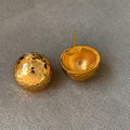 Crinkled Gold Tone Round Stud Earrings with Domed Shape view 6