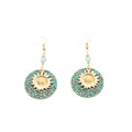 Teal Pattern Disc and Gold Sunflower Hook Earrings view 5