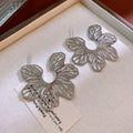 Openwork Flower Statement Stud Earrings in Two Tones view 7