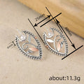 Mixed Metal Leaf Teardrop Drop Earrings Beaded Frame Pearl Pair view 4