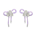 Silver Tone Lavender Ribbon Bow Clear Stone Flower Stud Earrings view 5