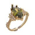 Gold Tone Olive Green Marquise Crystal Ring With Fan Side Clusters view 5
