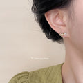 Gold Tone Double Layer Bow Clear CZ Pave Stud Earrings view 2