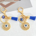 Blue Evil Eye Filigree Round Pendant Keychain with Tassel view 1
