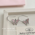 Silver Tone Pink Butterfly Hook Earrings For Women view 3
