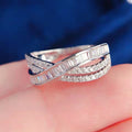 Baguette And Round Stone Crisscross Multi-Rail Ring In Silver Tone view 2