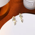 Gold Leaf Clear Look Pearl Look Climber Stud Earrings view 3