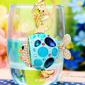 Jeweled Pufferfish Keychains in White Pink Blue and Purple view 8