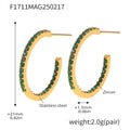 Gold Steel Pave Zircon C-Hoop Earrings A B Styles Multi Colors Sizes view 8