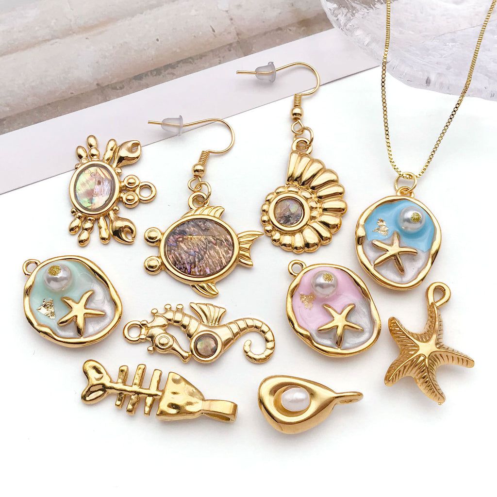 Acrylic Rhinestone Crab Faux Pearl Starfish Charm Pendant for DIY Necklace Earring Jewelry