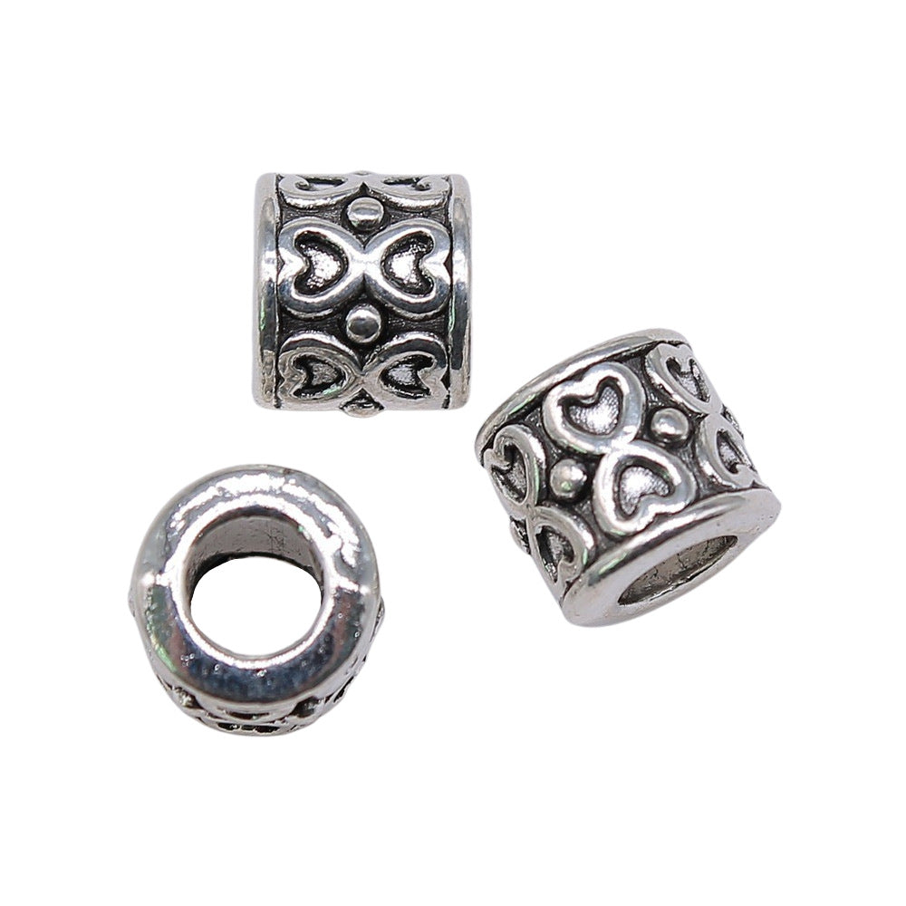 8x8x8mm 1.6g Multicolor Zinc Alloy Heart Engraved Large Hole Spacer Beads for Bracelet Necklace DIY