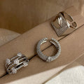 Silver Multi Band Crystal Flower Mesh Openwork Rings view 2