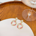 Pink Blue and White Woven Ring Pearl Look Earrings view 6