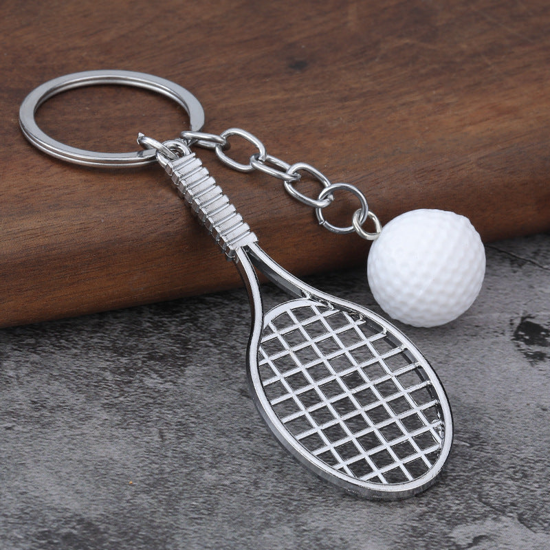 Mini Tennis Racket Zinc Alloy Sports Souvenir Keychain Gift