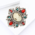 Cameo Woman Profile Brooch With Red Green and Clear Crystals view 3