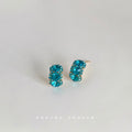 Gold Tone Aqua Blue Triple Stone Cluster Stud Earrings For Women view 1