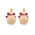 Velvet Bow Pom Pom Stud Earrings In Beige And White view 5