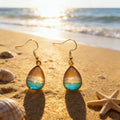 Beach Scene Teardrop Drop Earrings in Gold and Silver Tone view 4