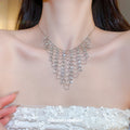 Silver Tone Layered Chain Fringe Statement Necklace view 3