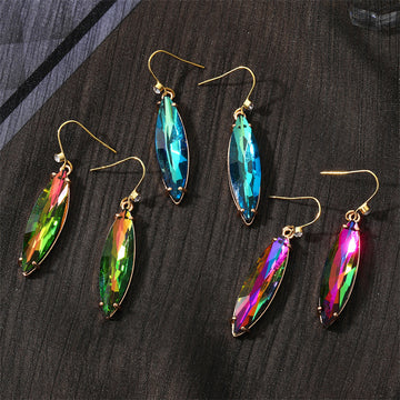 Gold Tone Long Faceted Crystal Hook Earrings in Three Colors