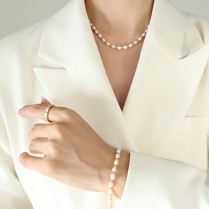 Gold Freshwater Pearl Bead Necklace Bracelet Two Styles