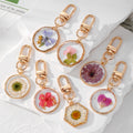 Gold Tone Geometric Pressed Flower Resin Clip Keychains view 1